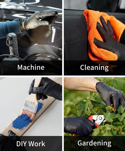 NEOTRIL 4-Mil Black Nitrile Disposable Gloves with Textured Grip, Latex Free & Powder Free, Chemical Resistant Rubber Gloves for Household Cleaning Kitchen Cooking 50Pcs Size/L