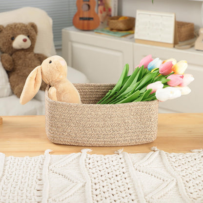 MiniArk Small Storage Baskets for Organizing | Closet Organizer Bins | Shelf Toy Basket | Woven Rope Baskets | Cube Decorative Box | Shallow Basket | 11.5x7.5x4.7” | 3 Packs Mixed Brown