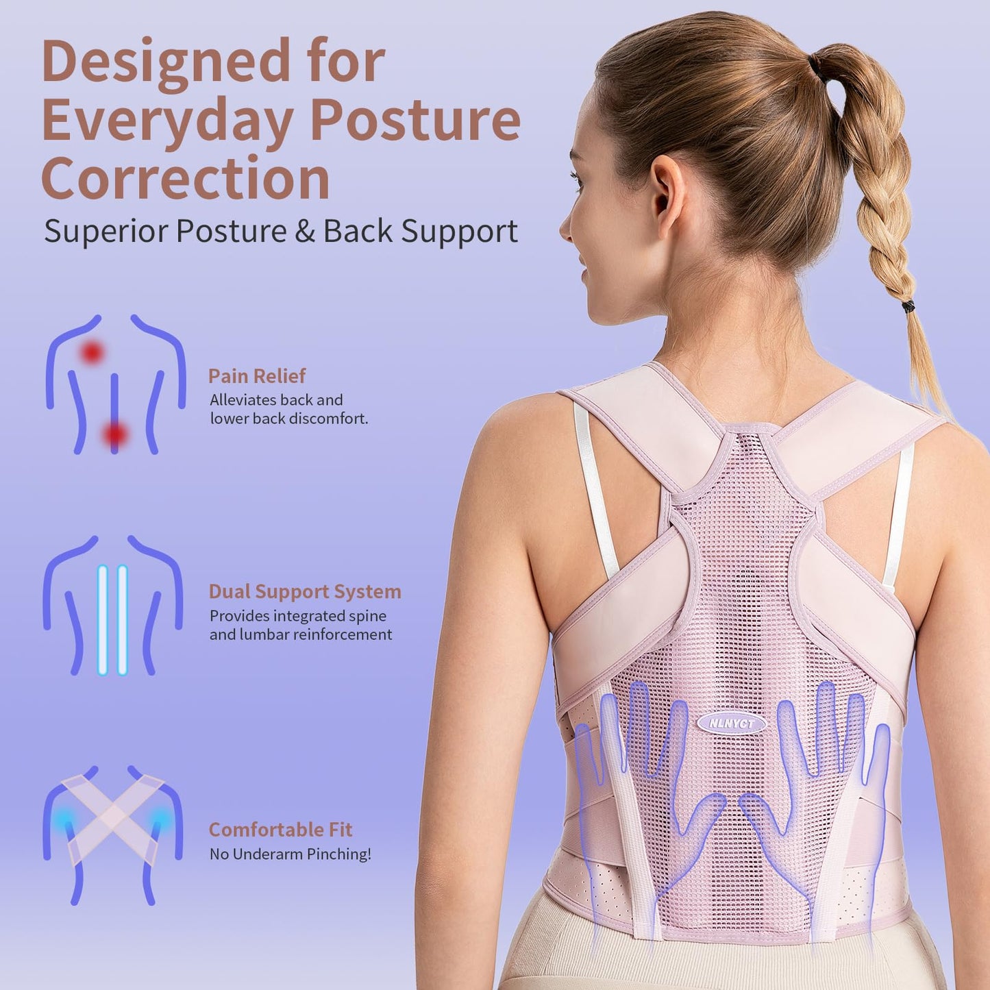 NLNYCT Posture Corrector for Women – 2-in-1 Back Brace with Shoulder Support, Adjustable Full Back Straightener for Upper & Lower Back Pain Relief, Hunchback, Scoliosis & Spine Alignment (L)