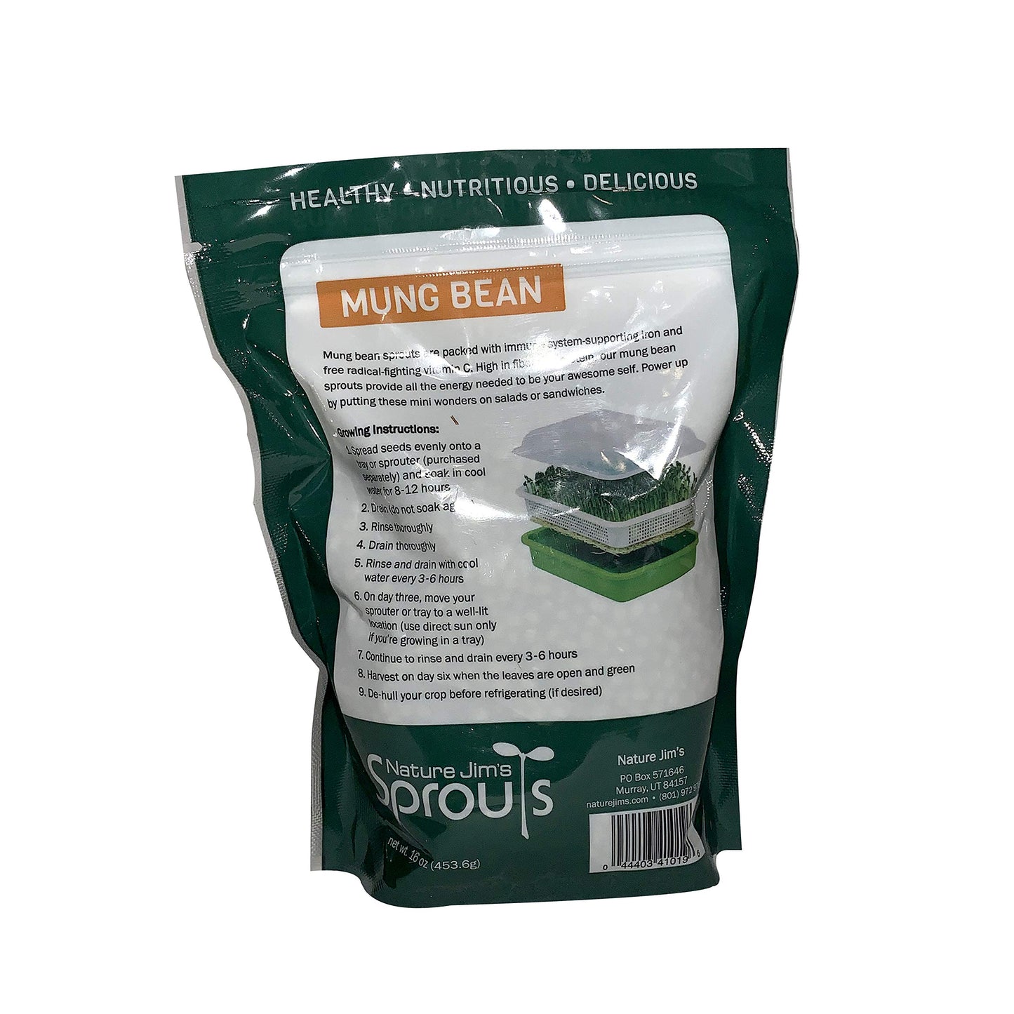 Nature Jims Premium Mung Bean Sprouting Seeds – 16 Oz – NON GMO- Resealable Bag for Longer Freshness – Rich in Vitamins, Minerals, Fiber