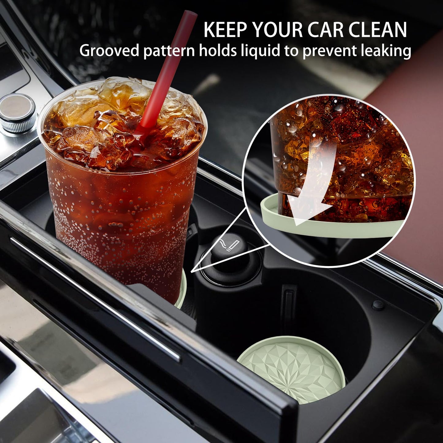 ME.FAN Car Coasters for Cup Holders [4 Pack] - 2.75In Silicone Auto Mug Mats - Universal Non-Slip Recessed Car Interior AccessoriesDesert Sage