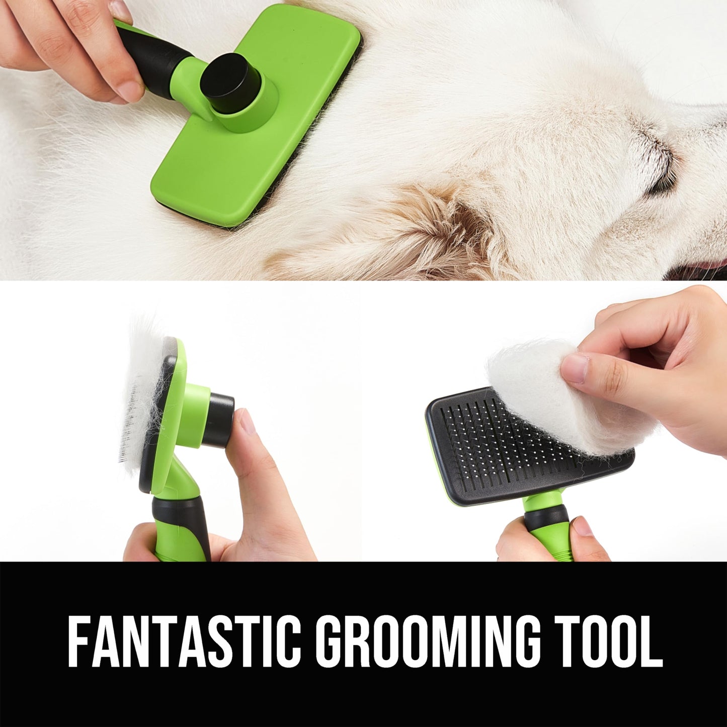 OEFEO Self Cleaning Slicker Brush for Dogs& Cats, Skin Friendly Grooming Brush for Shedding Long&Short Haired Dogs& Cats, Deshedding Pet Supplies Accessories, Green