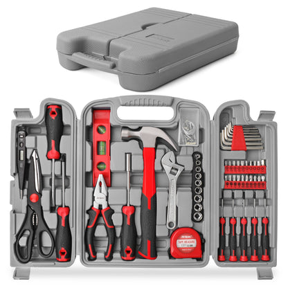 Hi-Spec 54pc Red Household Tool Kit – Essential DIY Hand Tool Set with Toolbox for Home, Garage, Office, Basic Repairs, First Apartment, New Home & Everyday Home Improvement