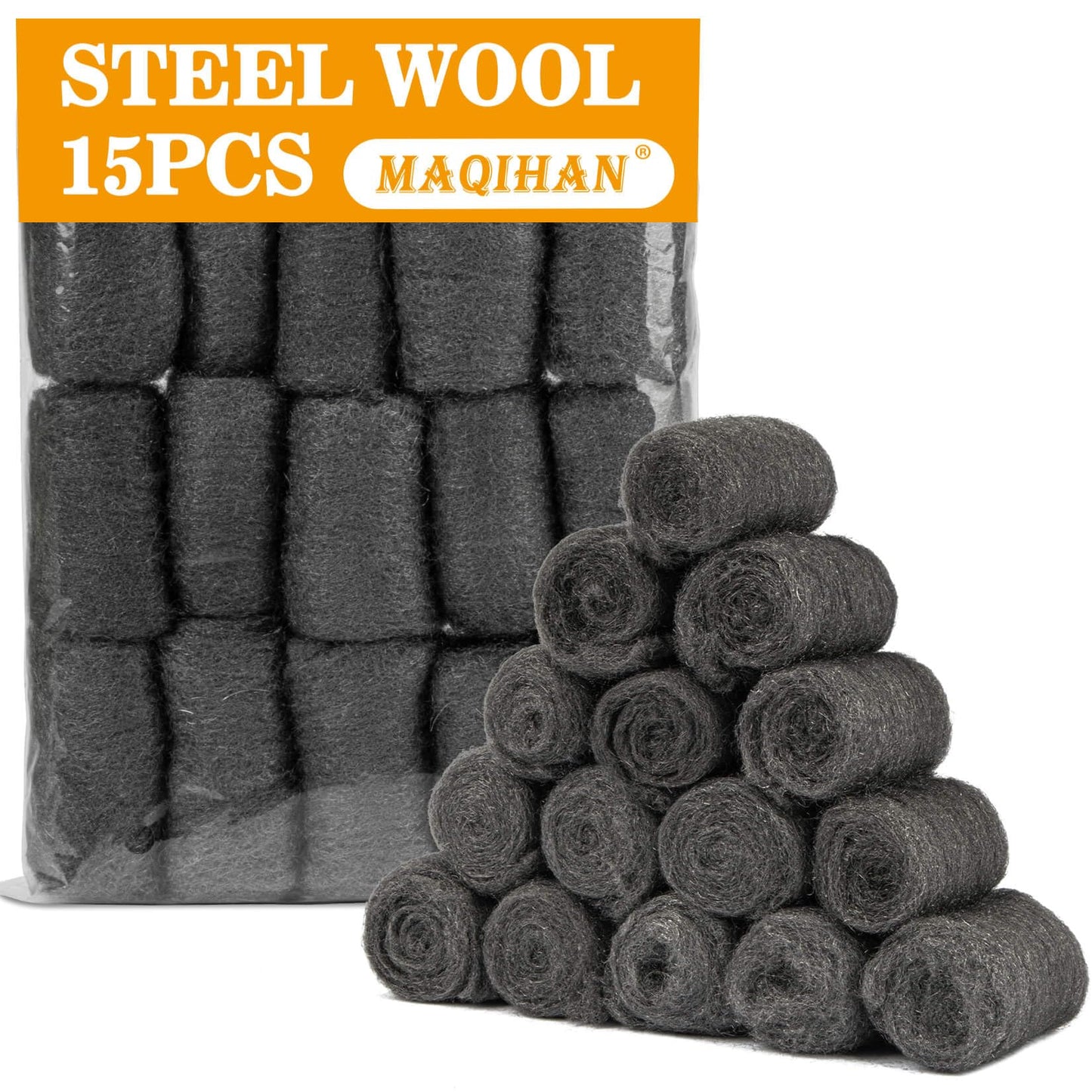 MAQIHAN Steel Wool Pads 0000 15PCS - Steel Wool 0000 Roll Glass Wood Fabric Metal Extra Fine Polishing Chrome Glass Polishing Pads Wool Steelwool Mice Control Weep Hole Covers Walls Fill