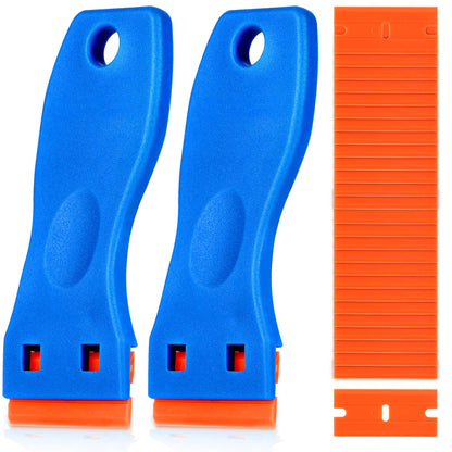 KUSUFEFI Plastic Razor Blade Scraper, 2PCS Scraper Tool with 60PCS Plastic Blades, Cleaning Scraper Remover for Stickers, Decals, Adhesive, Labels, Paint, Glass, Car, Window, Caulk, No Scratches