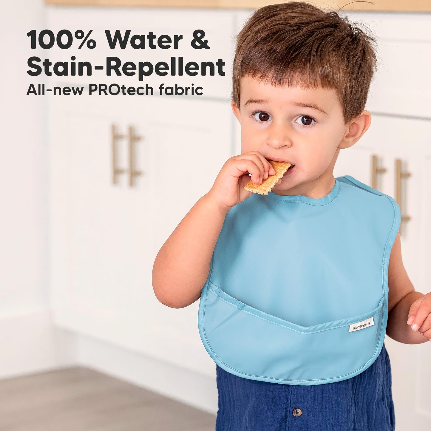 3-Pack Waterproof Baby Bibs for Eating - Lightweight Toddler Feeding Bibs with Large Food Catcher, Mess Proof, Food-Grade Baby Eating Essentials, Easy to Put On & Clean (Ocean)