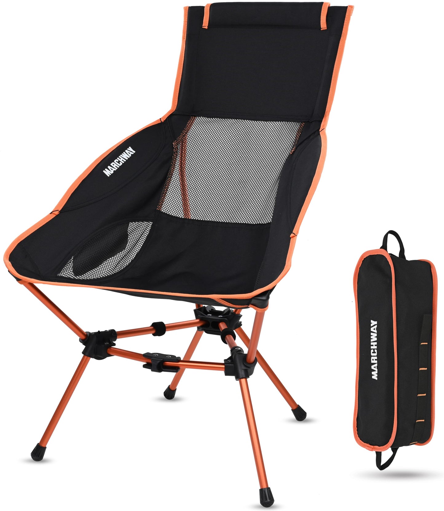 MARCHWAY Lightweight Folding High Back Camping Chair with Head Support, Stable Portable Compact for Outdoor Camp, Travel, Beach, Picnic, Festival, Hiking, Backpacking (Highback Orange)