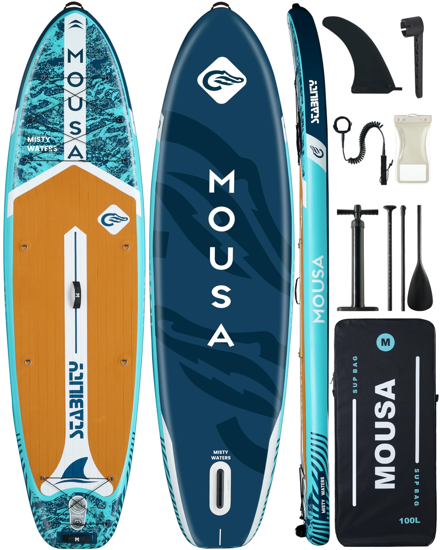 MOUSA 10‘8/11'×35" Extra Wide Inflatable Stand Up Paddle Board, Stable Paddleboard SUP for 2 People/Family, Anti-Slip Full EVA Deck, 3 Handles, 100L Backpack, All-Round Sup Board, Big Fin
