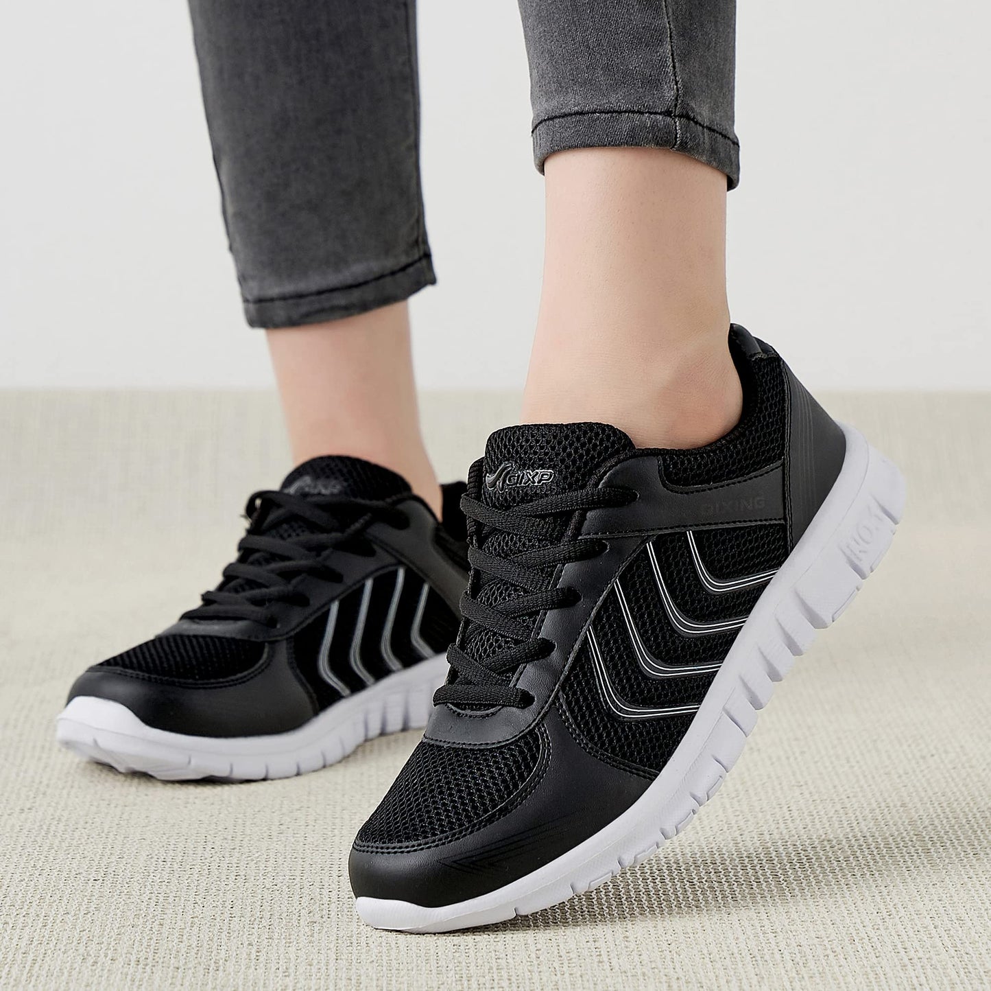 Alicegana Women's Breathable Mesh Tennis Athletic Lace up Fashion Walking Comfort Lightweight Running Sneakers Sports Shoes, Black