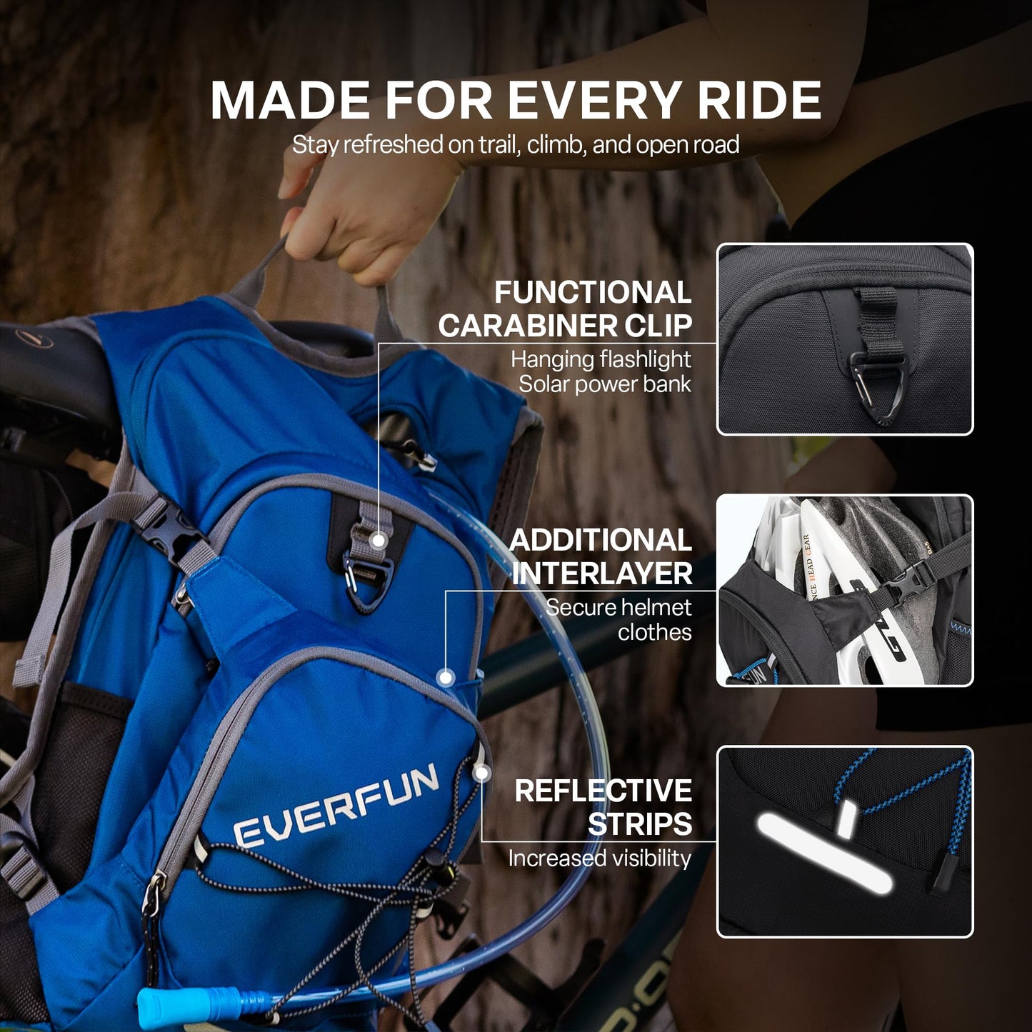 EVERFUN Hydration Backpack 18L Hiking Water Backpack with Water Bladder 2L, Women Men Hydration Pack Insulated Daypack Lightweight Hydropack with Rain Cover for Hiking, Cycling, Running, Festivals