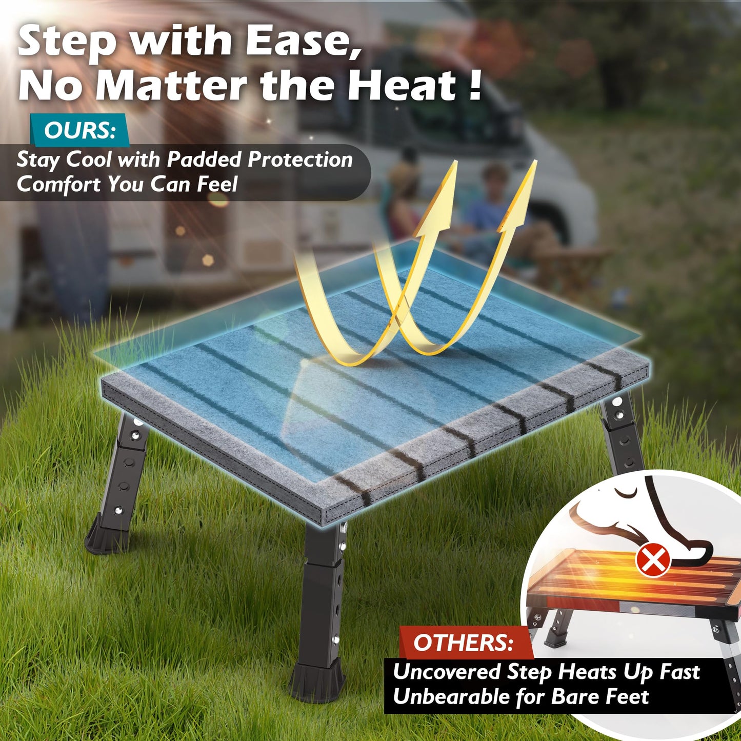 Marudina Large Platform RV Step with Cloth Cover and Anti-Slip Surface, 3-Level Adjustable Height, Light Aluminum Folding Step Stool, Supports Up to 1,000 lb - Ideal for RV and Multi-Use Scenarios