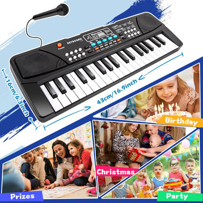 M SANMERSEN Kids Piano Keyboard, Piano for Kids with Microphone Portable Electronic Keyboards for Beginners 37 Keys Musical Toy for 3/4/5/6 Year Old Girls Boys