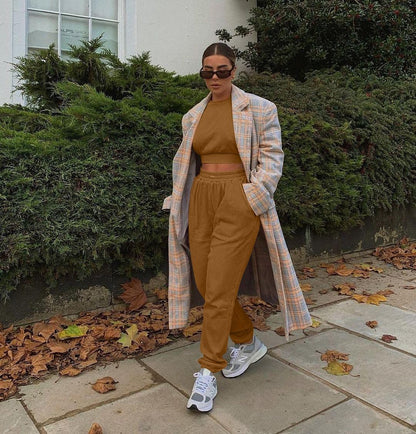 Mizoci Women's 2 Piece Outfits Lounge Jogger sets Long Sleeve Crop Top Pant Sweat Suit Tracksuit,Large,Coffee