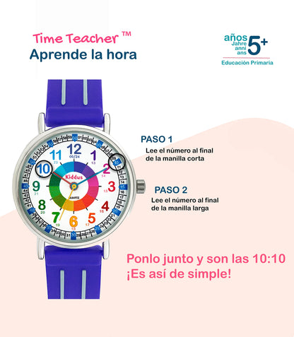 Kiddus Educational Kids Watch for Children, Boys and Girls. Analogue Time Teacher Wristwatch with Exercises. Classic Time Teacher. Blue