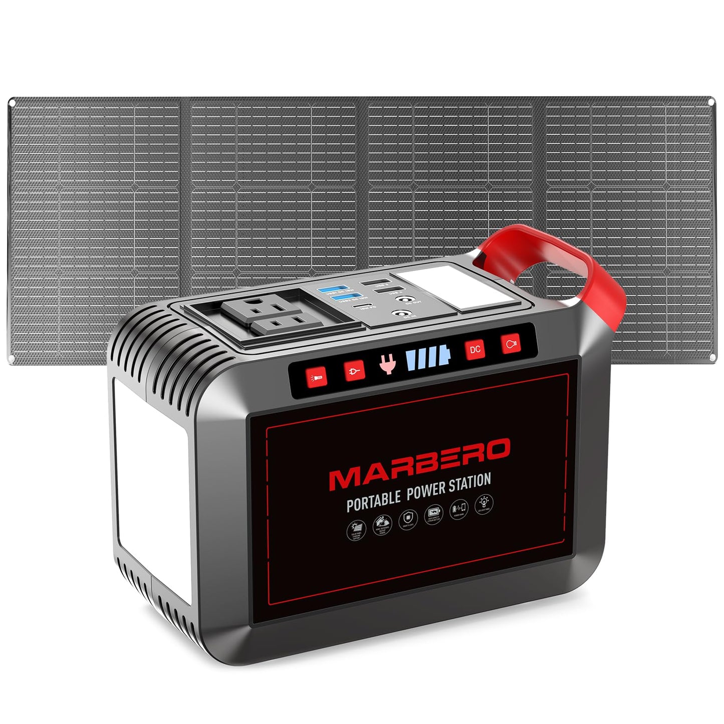 MARBERO 237Wh Solar Generator with Solar Panel Included Portable Power Station 300W Pure Sine Wave with Foldable Solar Panel 60W Set for Camping Outdoor Hiking Fishing Emergency