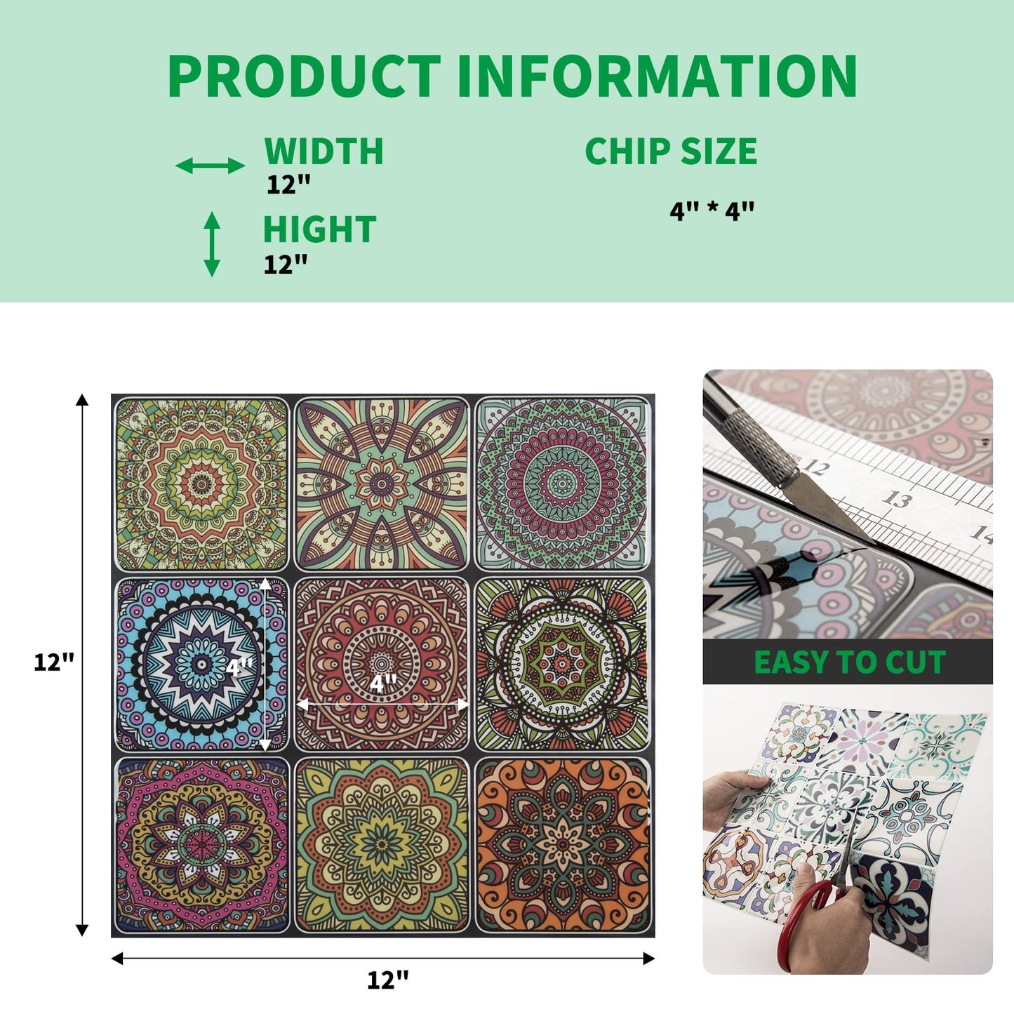 LONGKING Peel and Stick Backsplash Tile Stickers, Colorful Moroccan Tile for Kitchen, Stick on Wall Tiles (10 Sheets)