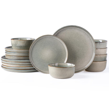 AmorArc Ceramic Dinnerware Sets,Round Reactive Glaze Stoneware Plates and Bowls Set,Highly Scratch Resistant | Dishwasher & Microwave Safe Dishes,Service for 6 (18pc)