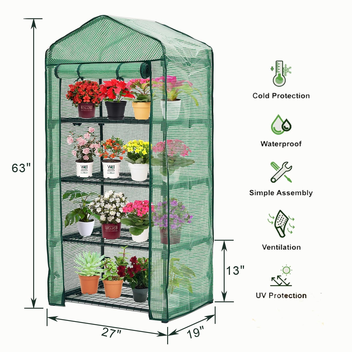 Purlyu Mini Greenhouse for Indoor Outdoor,Plant Green House 4-Tier Rack Stand Portable Greenhouses with Durable PE Cover for Seedling, 2.5x1.6x5.2 FT Ideal Gardening Gifts for Women Men(PLGH704G)