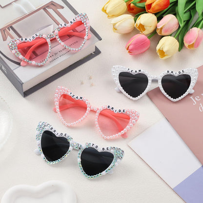 Etercycle Team Bride Sunglasses, Bridesmaid Proposal Gifts Heart Shaped Glasses, Pink Women's Sunglasses Bridal Engaged Gift For Bachelorette Party Favors