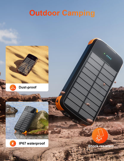 MINRISE Solar Charger Power Bank, 40000mAh Portable Phone Charger Built in 4 Cables with USB C in/Output, PD 20W Fast Charging Portable Charger, External Battery Pack with Dual Bright Flashlights