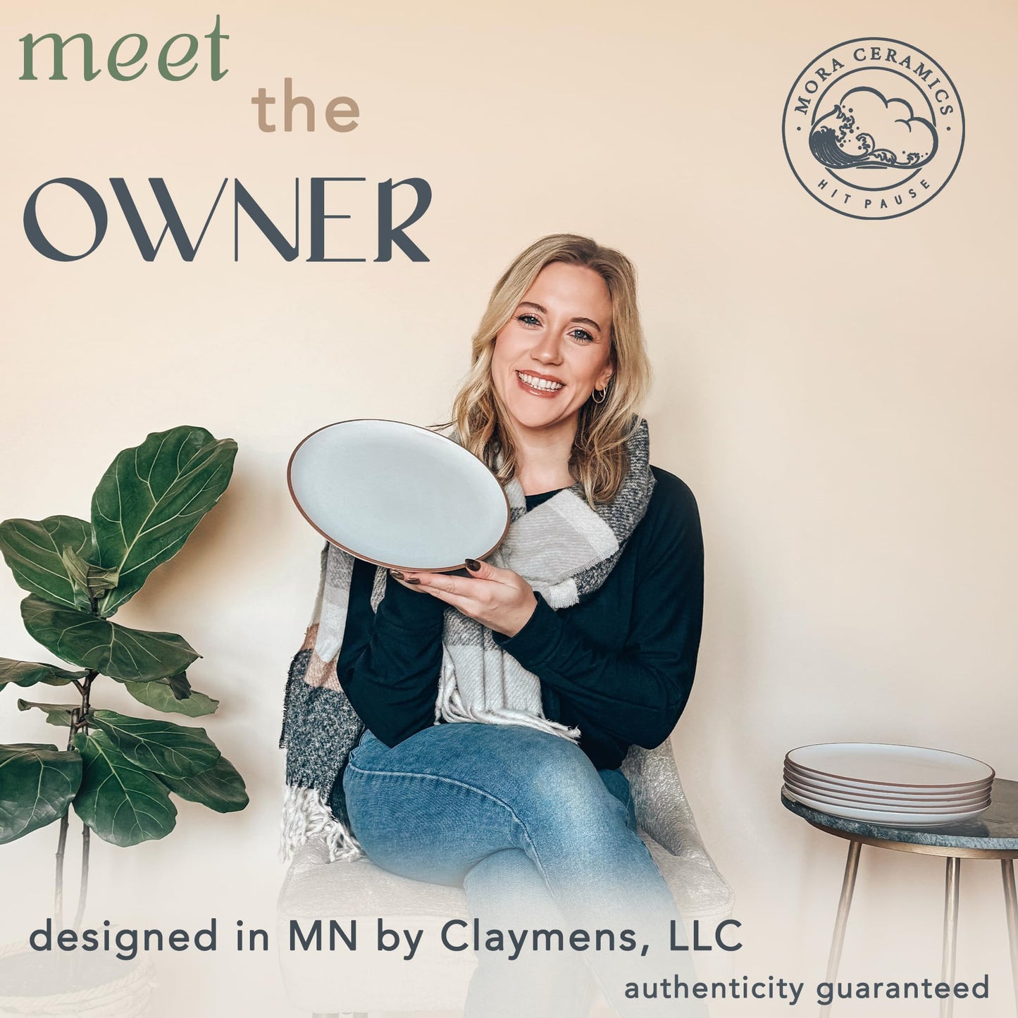 Mora Ceramic Dinner Plates Set of 6, 10 inch Dish Set - Microwave, Oven, and Dishwasher Safe, Scratch Resistant, Modern Rustic Dinnerware- Kitchen Porcelain Serving Dishes - Earl Grey