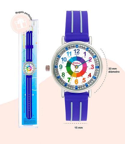 Kiddus Educational Kids Watch for Children, Boys and Girls. Analogue Time Teacher Wristwatch with Exercises. Classic Time Teacher. Blue