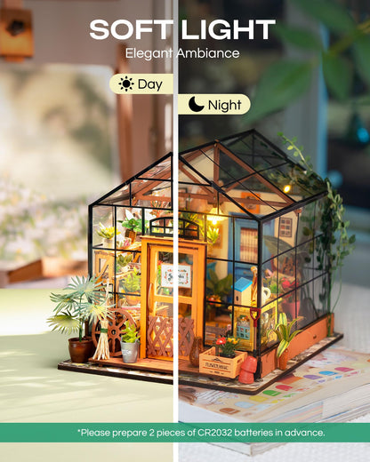 Rolife DIY Miniature House Kit-Mini Diorama 1/18 Greenhouse Dollhouse Building Kit with LED, Crafts for Adults Christmas Birthday Gift for Boys Girls Mom Home Decor (Cathy's Flower House)