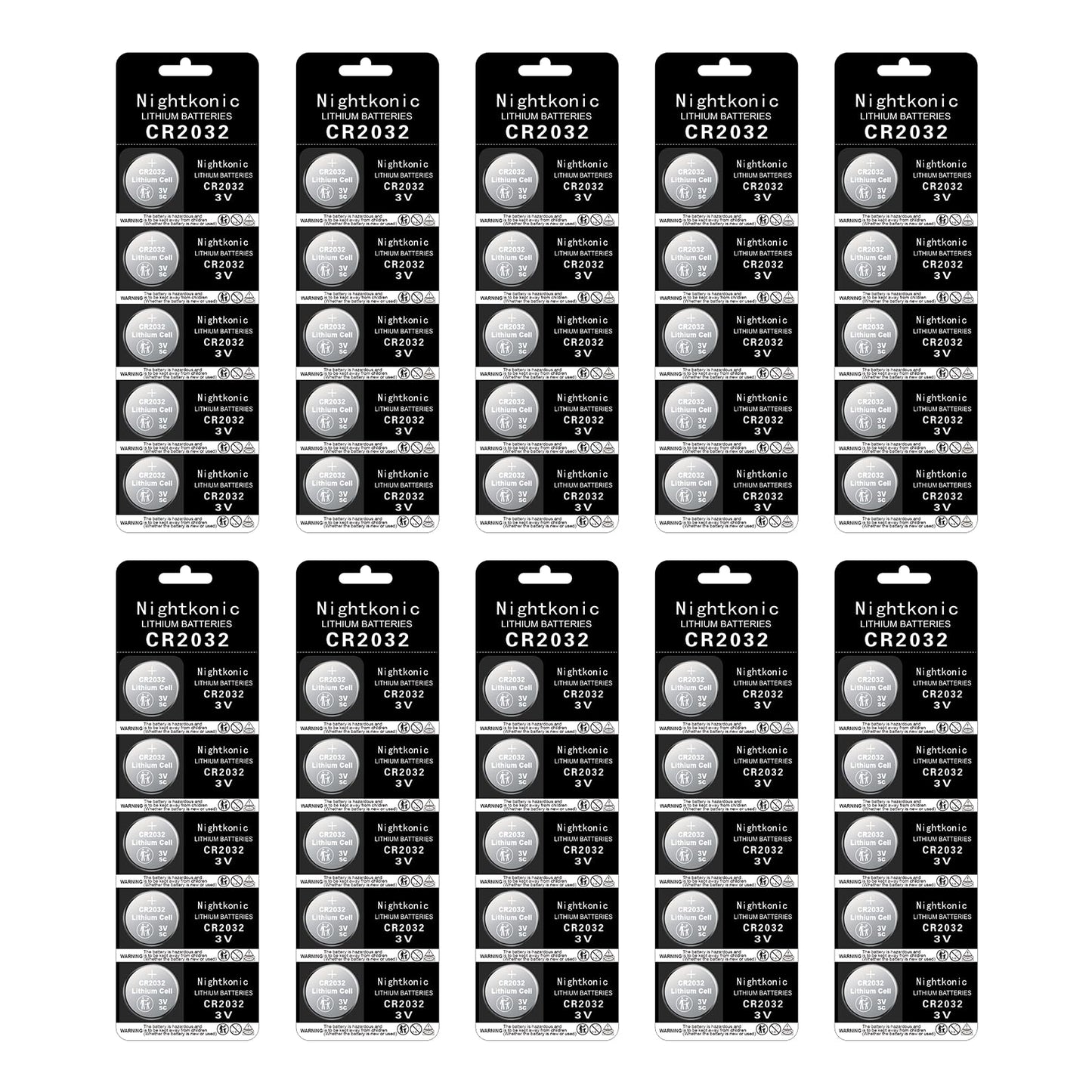 Nightkonic 50 pcs Pack - CR2032 Battery 3v Lithium Button Cell Coin 2032 Battery