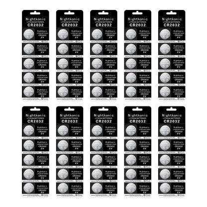 Nightkonic 50 pcs Pack - CR2032 Battery 3v Lithium Button Cell Coin 2032 Battery