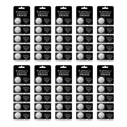 Nightkonic 50 pcs Pack - CR2032 Battery 3v Lithium Button Cell Coin 2032 Battery