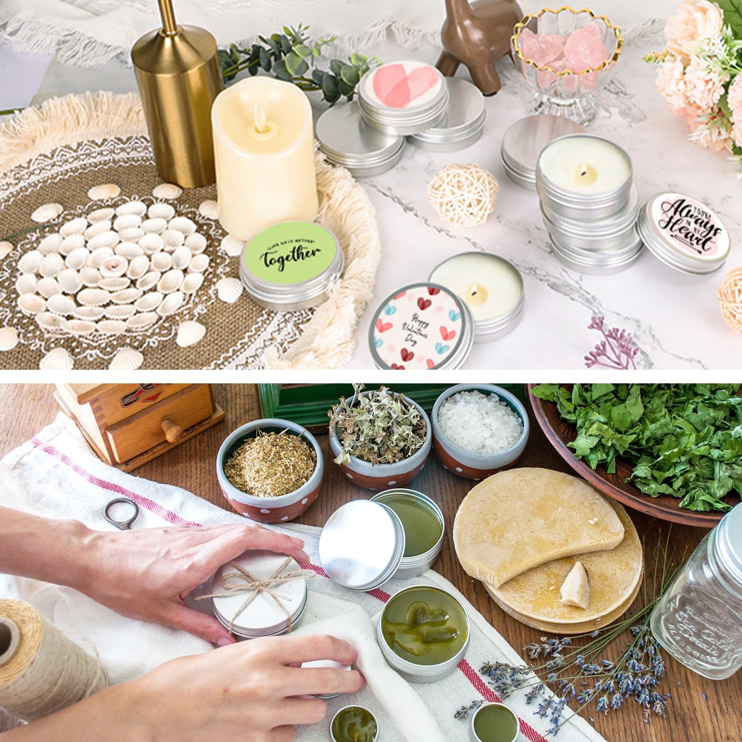 Moretoes 48 Pack 2 Oz Metal Round Tins Aluminum Tin Cans Containers with Screw Lid for Salve, Spices or Candies