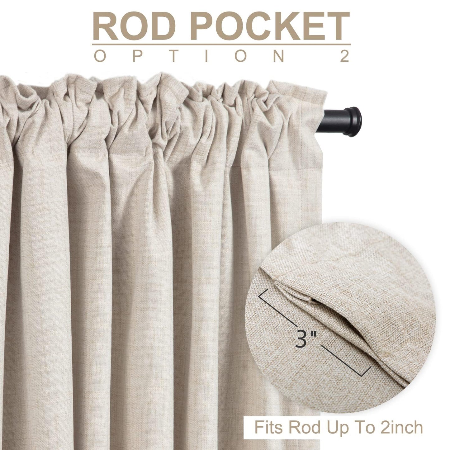 100% Blackout Shield Linen Blackout Curtains for Bedroom 84 Inches Long, Back Tab/Rod Pocket Living Room Drapes, Thermal Insulated Blackout Curtains 2 Panels Set, 50" W x 84" L, Cream