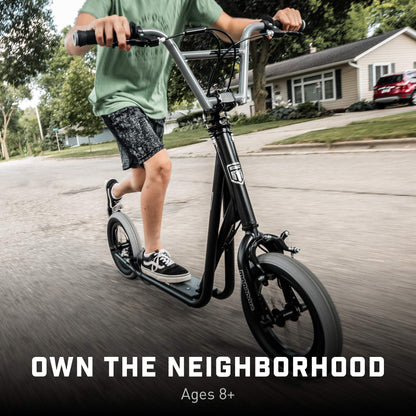 Mongoose Trace Air Non-Electric Scooter for Youth Boys Girls Age 8+ Year Old, Max Weight 220 lbs., 12-Inch Air Tires, BMX-Style Handlebar, Wide Foot Deck, Black