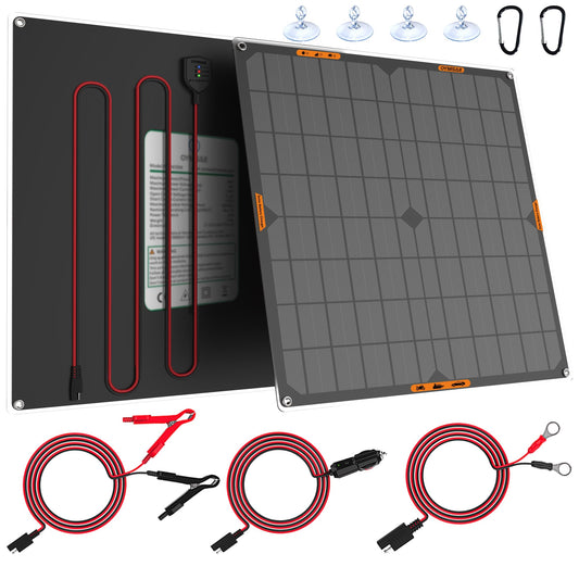 OYMSAE 20W 12V Solar Panel Car Battery Charger Portable Waterproof Power Trickle Battery Charger & Maintainer for Car Boat Automotive RV with Cigarette Lighter Plug & Alligator Clip