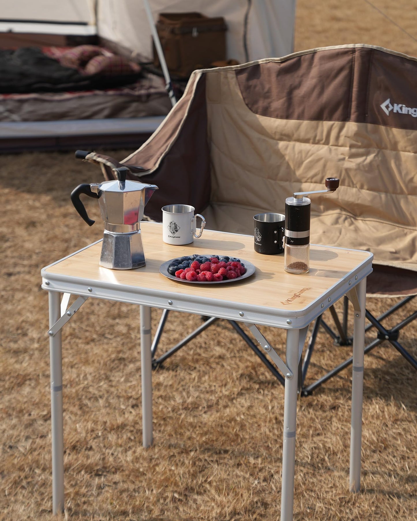 KingCamp Adjustable Height Folding Table, Bamboo Camping Outdoor Portable RV Camp Table with Carry Handle & Leg Storage for Outdoor Car Backyard Picnic Tailgating Beach