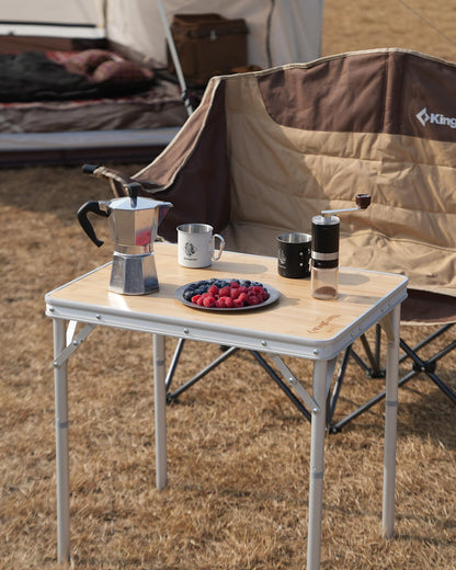 KingCamp Adjustable Height Folding Table, Bamboo Camping Outdoor Portable RV Camp Table with Carry Handle & Leg Storage for Outdoor Car Backyard Picnic Tailgating Beach