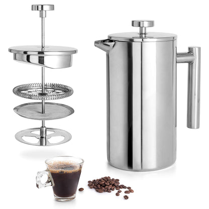Mixpresso Stainless Steel French Press Coffee Maker 27 Oz 800 ml, Double Wall Insulated French Press Stainless Steel, Easy Clean Tea Brewer, Easy Press Durable Metal Coffee Press
