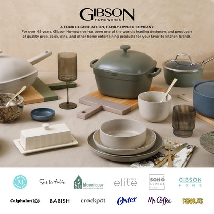 Gibson Elite Pasco 16 Piece (Service for 4) Plates and Bowls Double Bowl Reactive Glaze Dishes Stoneware Ceramic Dinnerware Set - Grey