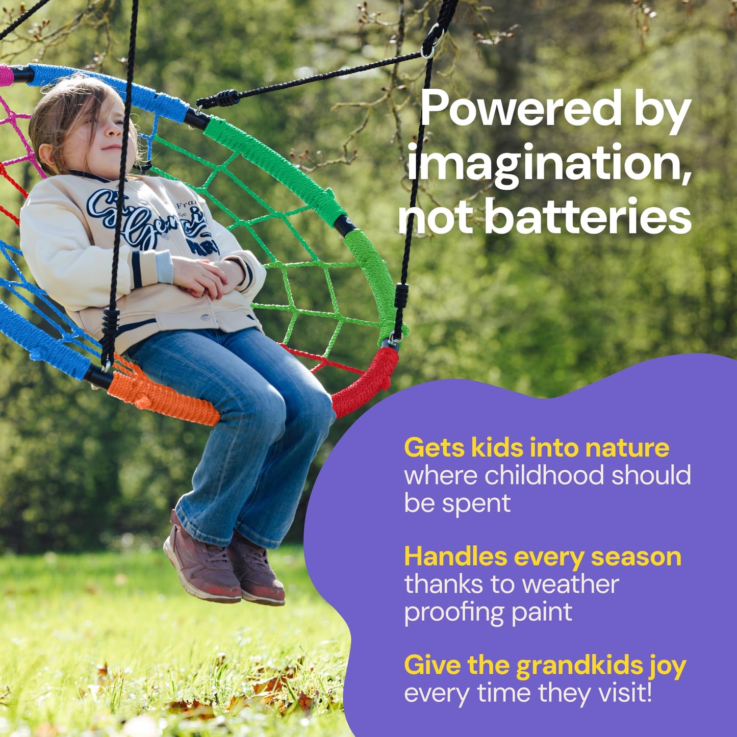 PLAYVIBE Spider Web Tree Swing - 40 in Multicolor Saucer Swing - 440 lb Capacity with Hanging Straps & Carabiners - Weather-Resistant Outdoor Play for Kids & Toddlers - Fits Trees, Playsets & Gyms