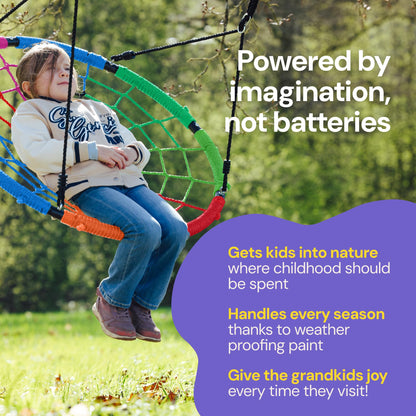 PLAYVIBE Spider Web Tree Swing - 40 in Multicolor Saucer Swing - 440 lb Capacity with Hanging Straps & Carabiners - Weather-Resistant Outdoor Play for Kids & Toddlers - Fits Trees, Playsets & Gyms