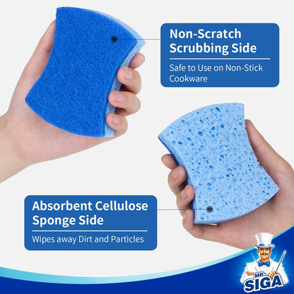 MR.SIGA Non-Scratch Cellulose Scrub Sponge, Dual-Sided Dishwashing Sponge for Kitchen, 12 Pack