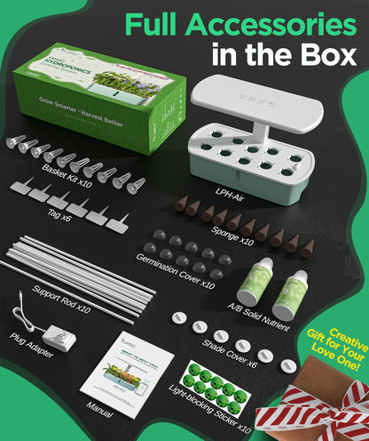 LetPot LPH-Air Hydroponics Growing System Kits, APP & WiFi Controlled Smart Indoor Garden with 24W Grow Light Full Spectrum, 10 Pods Planter Indoor Gardening for Gifts, Kitchen, Vegetable (Green)