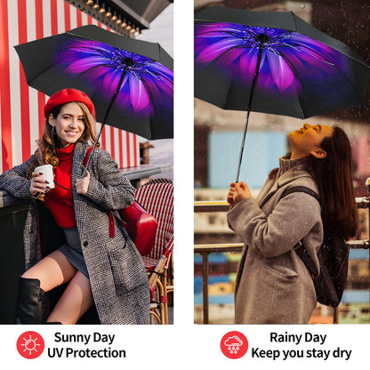 LLanxiry Compact Travel Umbrella, Mini Windproof Umbrellas for Rain & Sun, Small Lightweight Outdoor UV Umbrella, Portable Folding Umbrellas for Travel (Orchid)