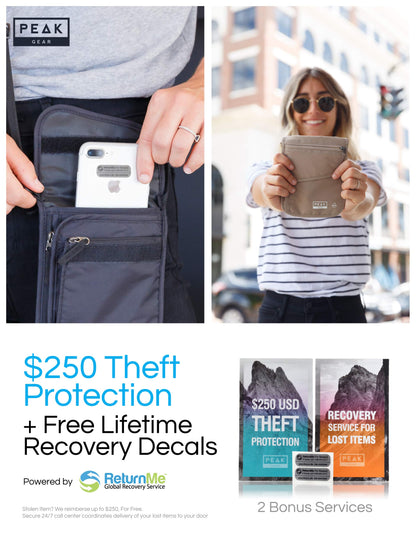 Peak Gear RFID Neck Wallet - The Original Travel Pouch with Adjustable Crossbody Strap + Theft Protection and Lost & Found Service | Beige