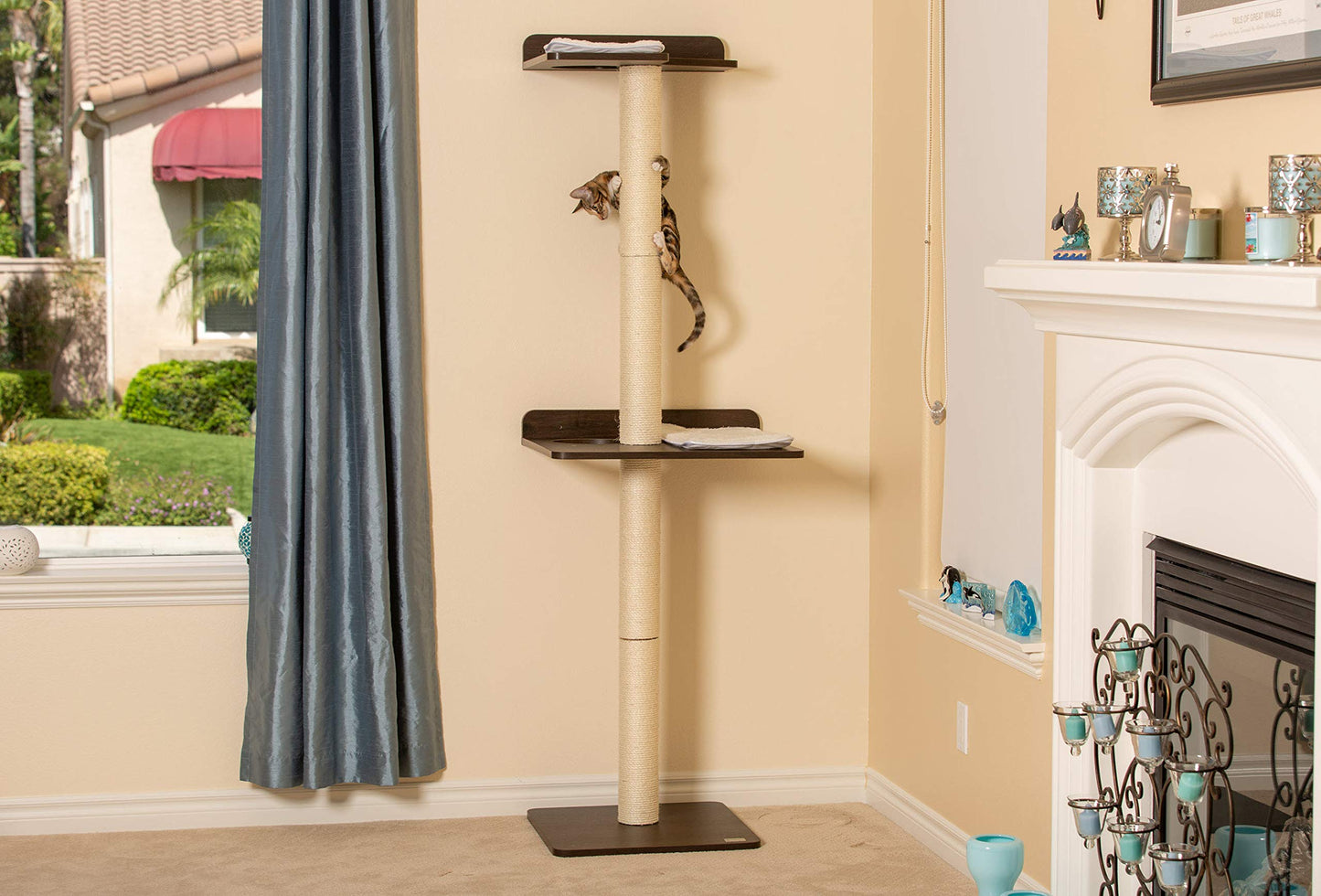 PetFusion Ultimate Cat Climbing Tower & Activity Tree. (24 x 20.8 x 76.8 inches (lwh) Tall Sisal Scratching Posts, Modern Wall Mounted cat Furniture, Espresso Finish). 1 Year Manufacturer Warranty