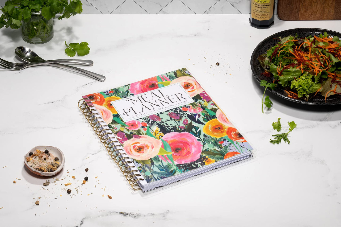 Large Meal Prep Planner, Spiral, Pull-off Grocery Shopping Lists, Kitchen Management, Tabbed Dividers, Laminated Covers, Easy Organizing, Avoid Food Waste, Folder Pockets, Covers a full Year - Eccolo