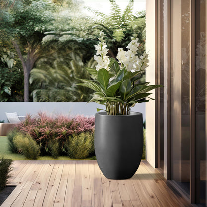 Kante 21.7" H Burnished Black Tall Planter, Large Outdoor Indoor Decorative Pot with Drainage Hole and Rubber Plug, Modern Round Taper Style for Home and Patio