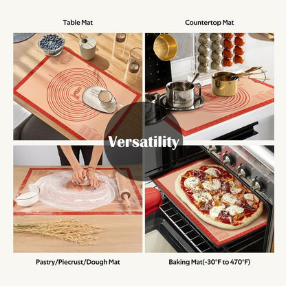 Non-slip Silicone Pastry Mat Extra Large with Measurements 28''By 20'' for Silicone Baking Mat, Counter, Dough Rolling, Oven Liner,Fondant/Pie Crust By Folksy Super Kitchen Red