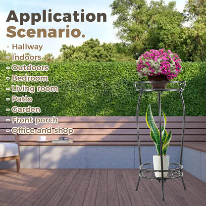 Kavlium Plant Stand Indoor Outdoor，Tall Black Metal Rustproof Stable Plant Stands，2 Tier 27.1 inch Multiple Plant Rack Holder Rack Flower Pot Stand Heavy Duty Plant Shelf