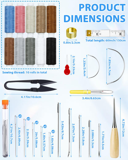 PLANTIONAL Upholstery Repair Sewing Kit: 47 Pieces Heavy Duty Sewing Kit with Sewing Awl, Seam Ripper, Leather Hand Sewing Stitching Needles, Sewing Thread for Car, Sofa, Backpack, Shoe, Craft DIY